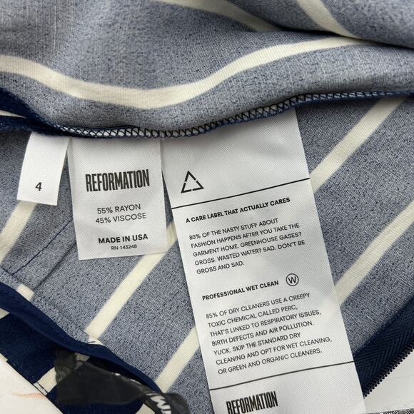 Reformation Sorrenti Pant Capone Stripe Navy Blue - Picture 7 of 12